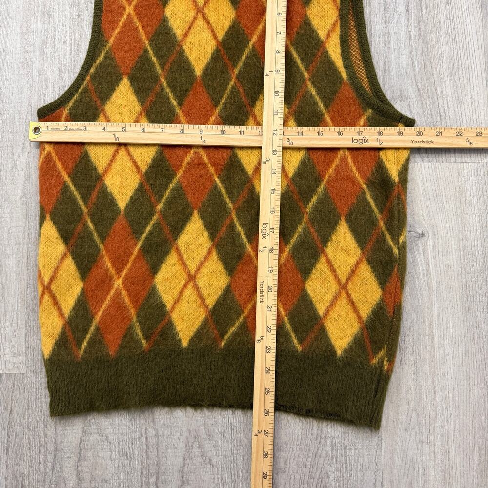 Vintage Sears Kings Road Sweater Vest Men's Medium 60s Argyle Mohair Kurt Cobain - Picture 6 of 7